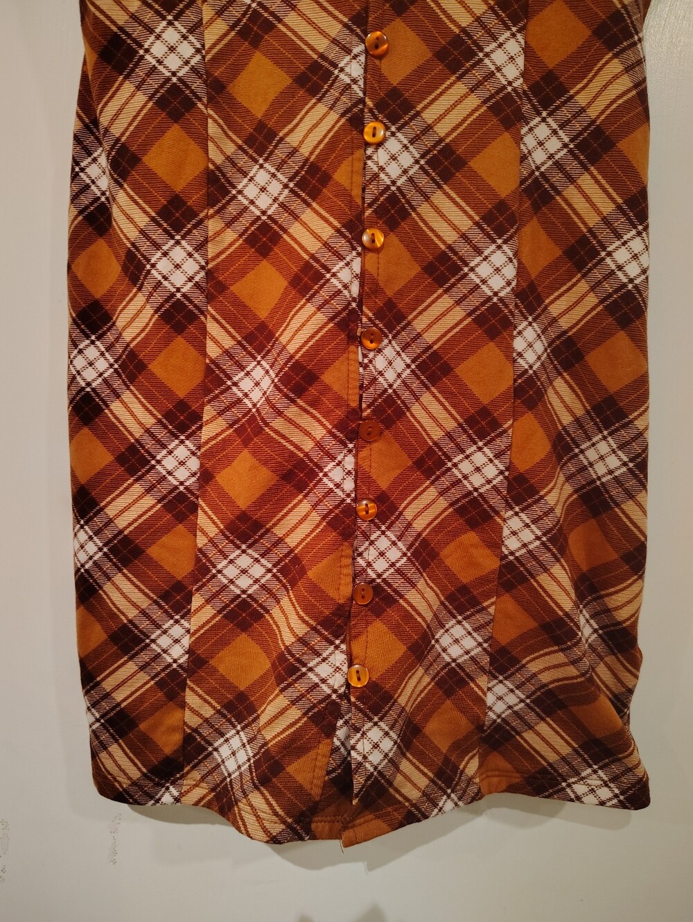 Rust Plaid Collared Button Front Mini Dress - Picture 4 of 7